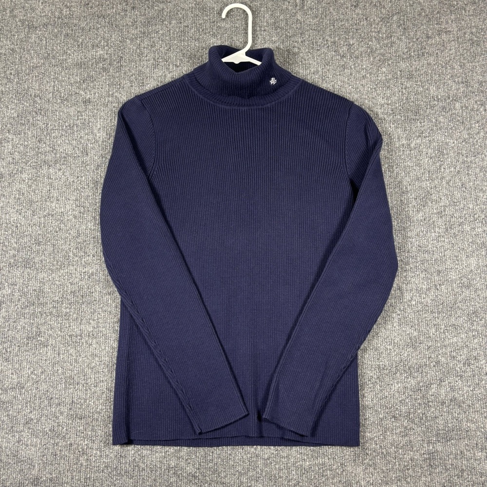 Lauren Ralph Lauren Ribbed Turtleneck Sweater Womens XL Navy Blue Pullover